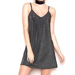 Brandy Melville Black Mini Slip Dress Glitter Sparkly Shimmer Tank Straps